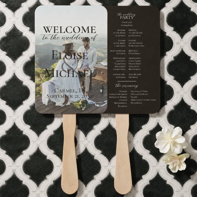 Éventail de programme de mariage marron rustique a (Modern Photo Rustic Brown Wedding Program Fan)