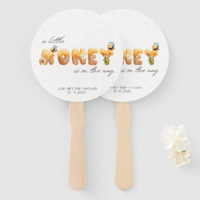 Éventail Décor Baby shower Little Honey Bee (Devant et derrière)