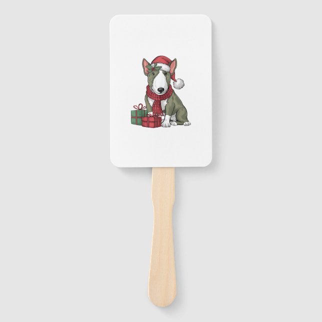 Éventail Décoration de fête de Noël Père Noël Bull Terrier  (Devant)
