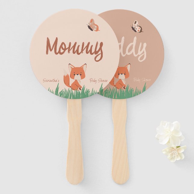 Éventail Delicate Forêt Thème Baby shower Fox Jeu (Devant et derrière)