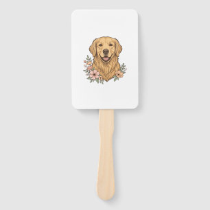 Éventail Design de gravure vintage floral Golden Retriever_