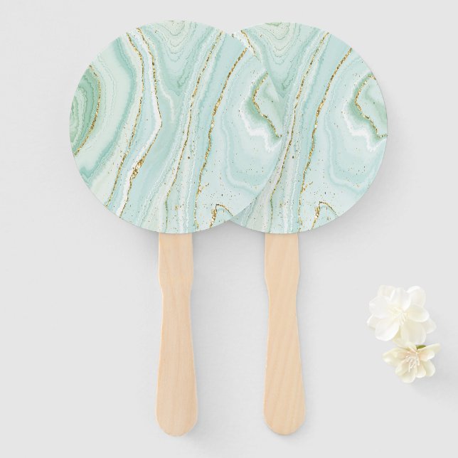 Éventail design élégant en marbre liquide peint à la main a (Devant et derrière)