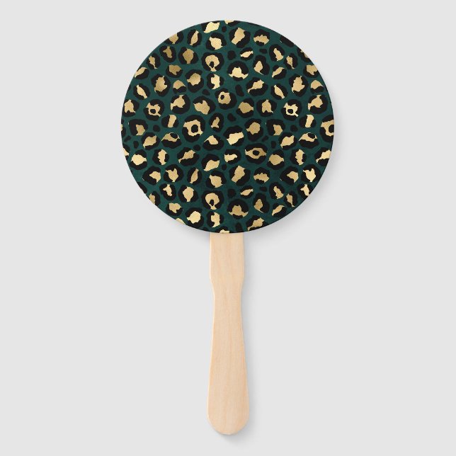 Éventail Design turquoise et Gold Leopard Series 1 (Devant)