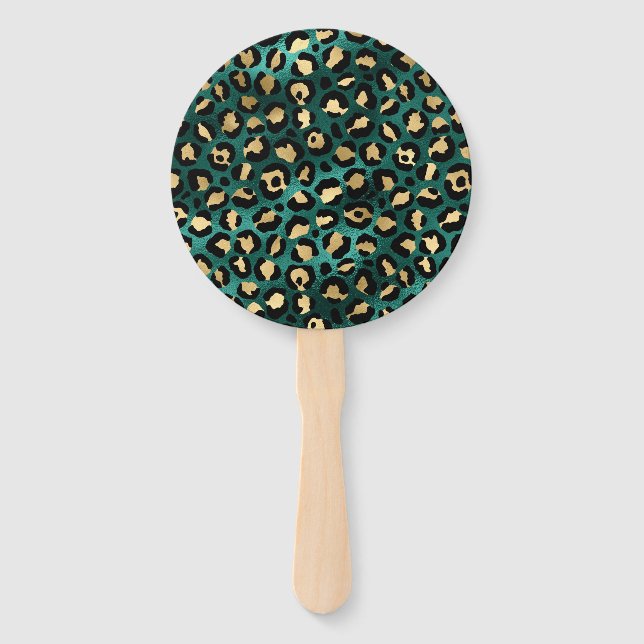 Éventail Design turquoise et Gold Leopard Series 3 (Devant)