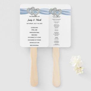 Éventail Diamond Hearts Blue Wedding Programme Fans