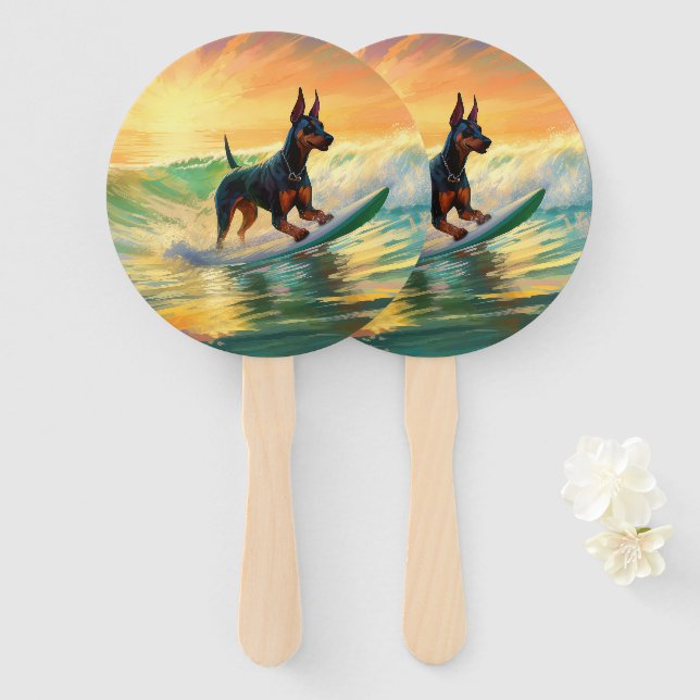 Éventail Doberman Beach Surf Peinture (Devant et derrière)