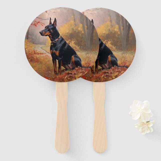 Éventail Doberman en automne Feuilles automne Inspire (Devant et derrière)
