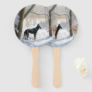 Éventail Doberman Pinscher Laissez Tomber la Neige Noël