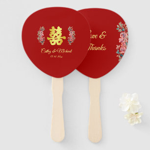 Éventail Double bonheur floral mariage chinois rouge