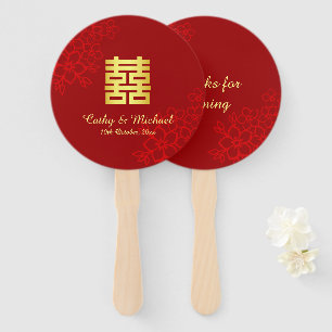 Éventail Double bonheur fond floral mariage chinois