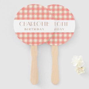 Éventail Doux mignon rose pâle en vichy plaid à carreaux