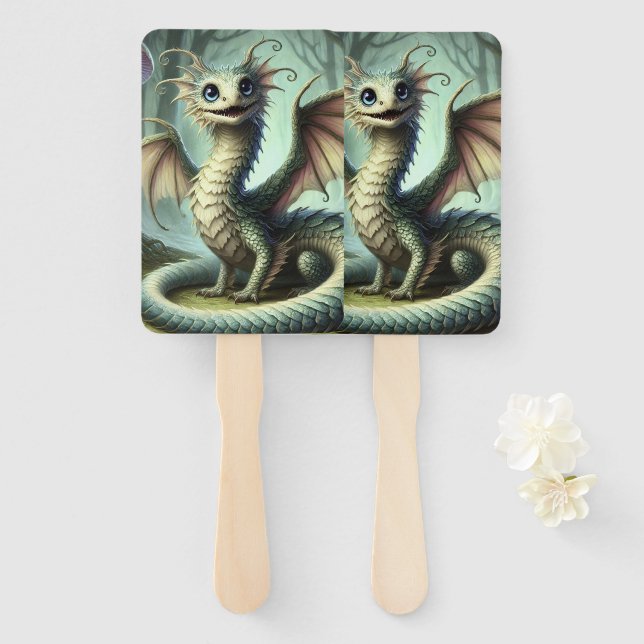 Éventail Dragon Jabberwocky Mignon Créature Fantastique Art (Devant et derrière)