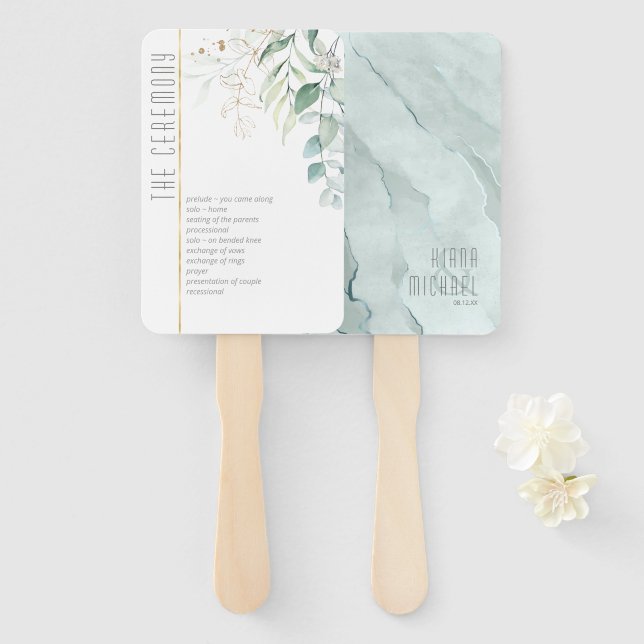 Éventail Dreamy Greenery Ceremony Mariage Green/Blue ID817 (Devant et derrière)