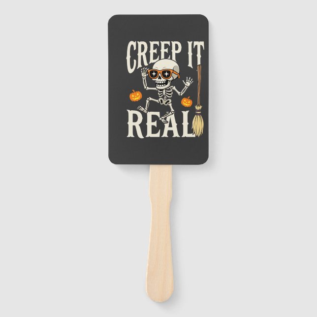 Éventail Drôle de squelette dansant Halloween Creep It Real (Devant)