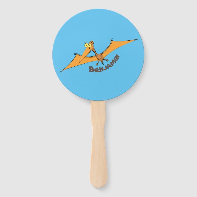 Éventail Drôle mignon dessin animé de pterodactyle volant o (Devant)