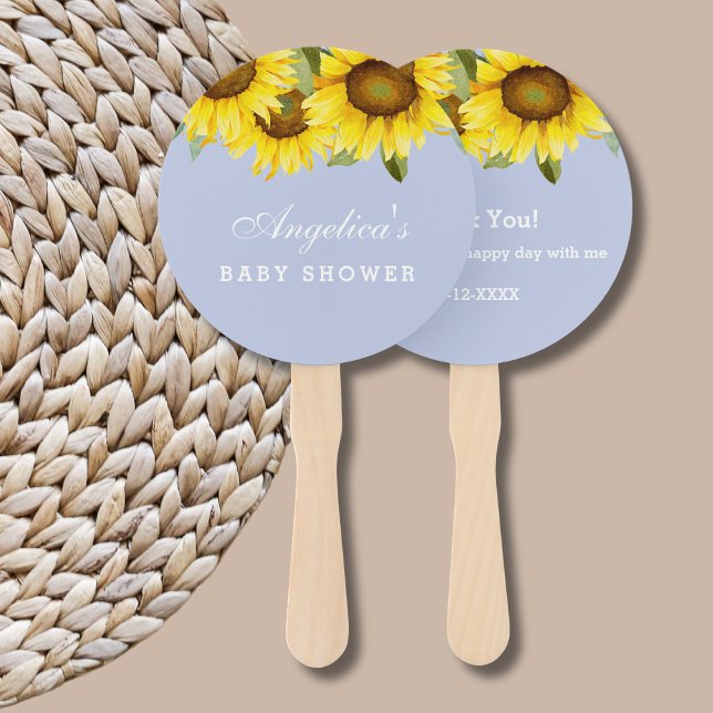 Éventail Dusty Blue Boho Baby shower de tournesol jaune (Créateur téléchargé)