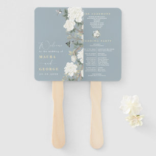 Éventail Dusty Blue Chinoiserie Peony Birds Programme de ma