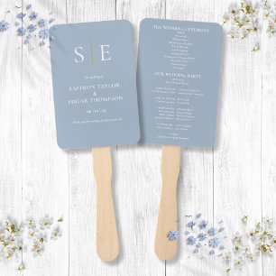 Éventail Dusty Blue Et Gold Monogramme Programme de mariage
