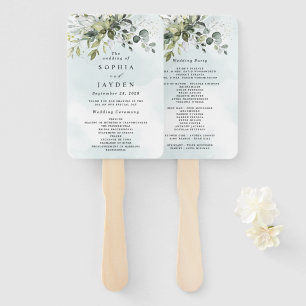 Éventail Dusty Blue Eucalyptus Green Programmes de mariage