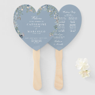 Éventail Dusty Blue Floral Cascade Wedding Programme