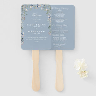 Éventail Dusty Blue Floral Cascade Wedding Programme