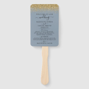Éventail Dusty Blue & Gold Parties scintillant Wedding Prog