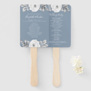 Éventail Dusty Blue Grey Floral Diamond Wedding Programme