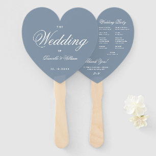 Éventail Dusty Blue Heart Elegant Script Wedding Programme