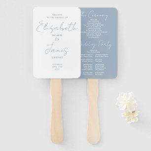 Éventail Dusty Blue Minimalist Script Wedding Programme