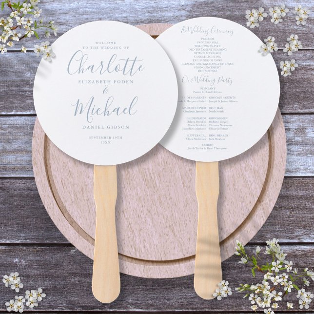 Éventail Dusty Blue Minimalist Wedding Programme (Dusty Blue Minimalist Wedding Program Hand Fan)