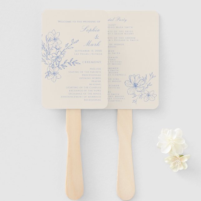 Éventail Dusty Blue Monogram Crest Programme de mariage Ven (Créateur téléchargé)