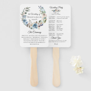 Éventail Dusty Blue Neutral Floral Wedding Programme Fans