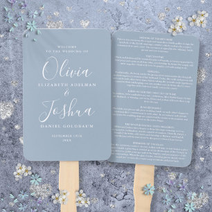 Éventail Dusty Blue Signature Script Mariage juif