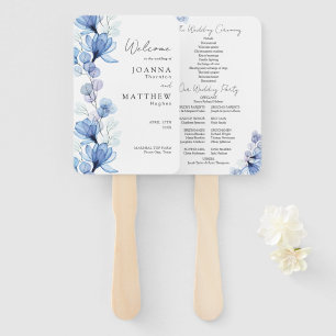 Éventail Dusty Blue Transparent Floral Wedding Programme
