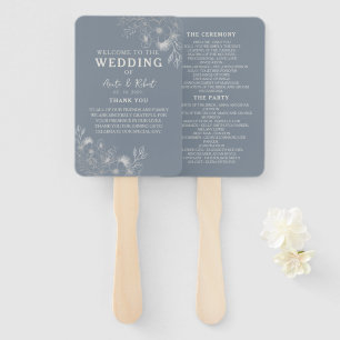Éventail Dusty Blue Wedding Programme Ventilateur à main