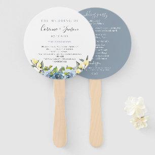 Éventail Dusty Blue Yellow Botanical Wedding Programme