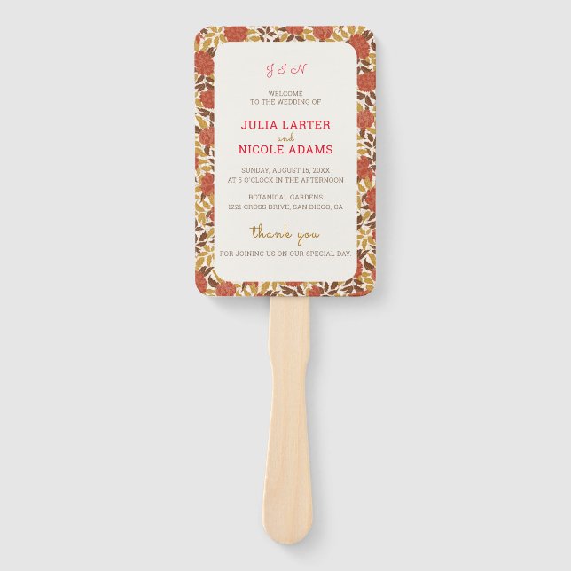 Éventail Dusty Brunt Orange Peony Flowers Mariage de automn (Devant)