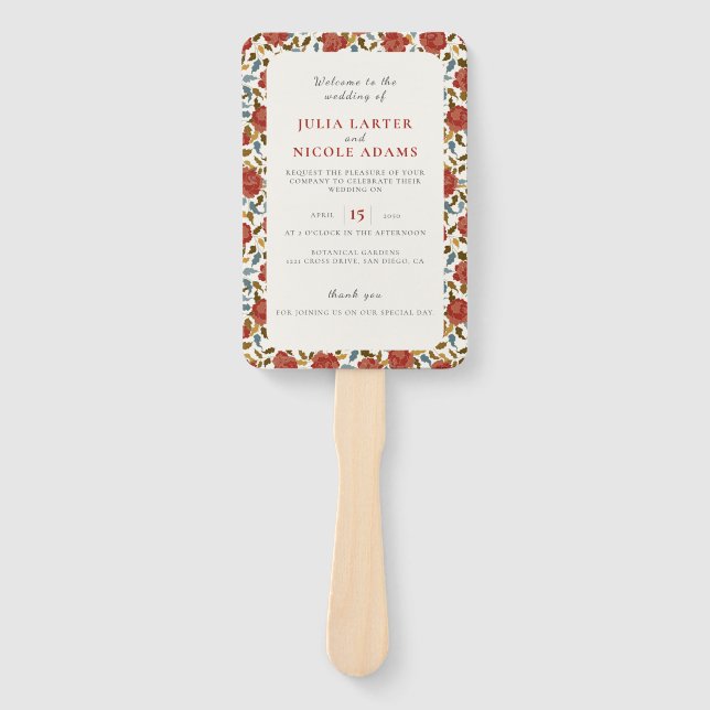 Éventail Dusty Elegant Golden Red Rose Mariage (Devant)