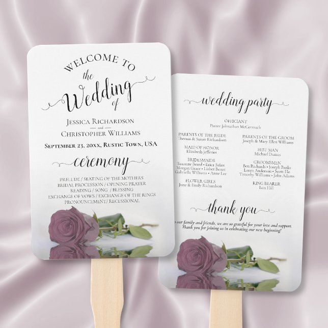 Éventail Dusty Mauve Rose Rose Élégant programme de mariage (Front/Back)