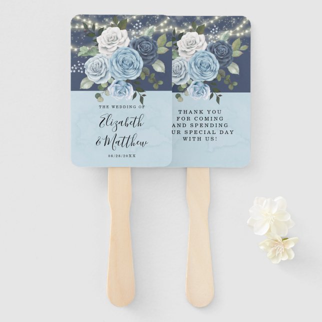 Éventail Dusty Navy Blue Peony Mariage (Devant et derrière)