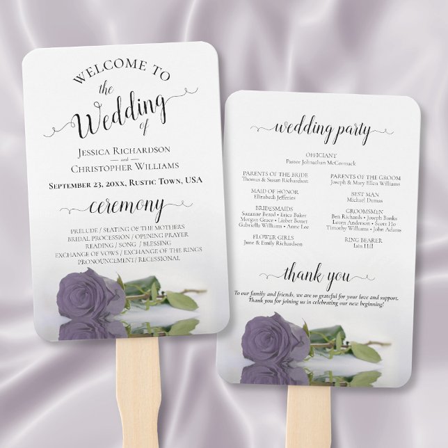 Éventail Dusty Purple Rose Élégant programme de mariage (Front/Back)