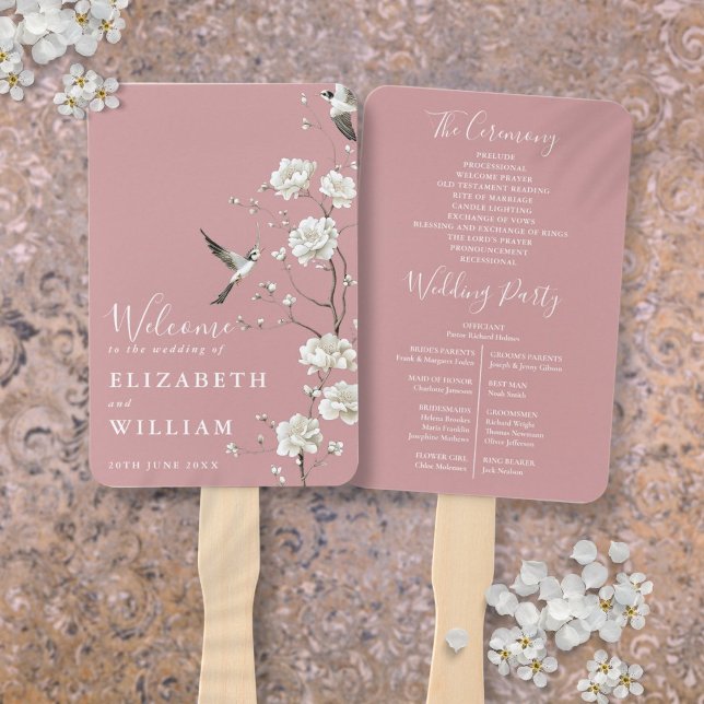 Éventail Dusty Rose Chinoiserie Floral Wedding Programme (Dusty Rose Chinoiserie Floral Wedding Program Hand Fan)