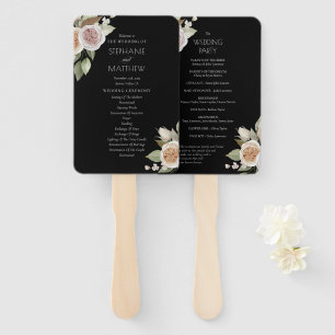 Éventail Dusty rose Pêche Rose Floral Black Wedding Program