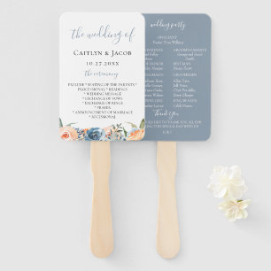 Éventail Dusty Slate Blue Peach Programme de mariage botani