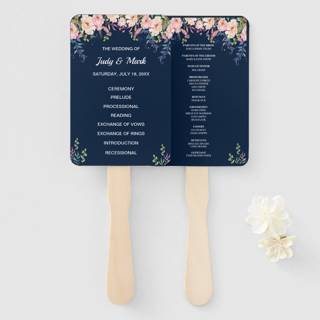 Éventail Élégance moderne Pink Floral Botanique Programme V (Devant et derrière)