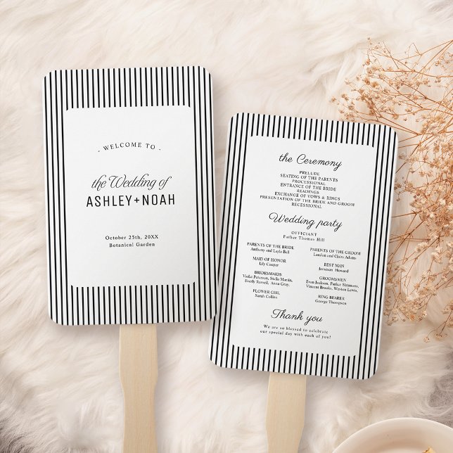 Éventail Élégance rayée noire Programme de mariage classe (Black Striped Elegance Classy Wedding Program Hand Fan)