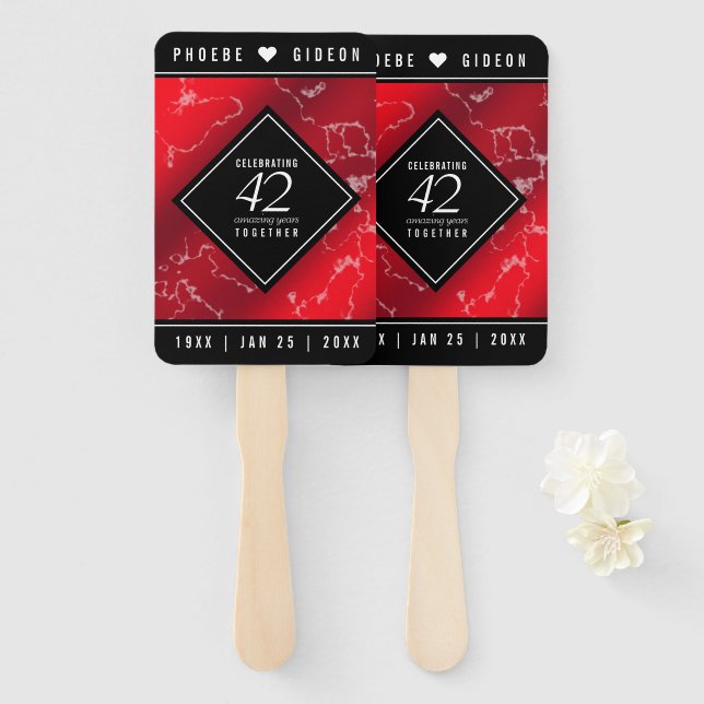 Éventail Élégant 42e anniversaire du Mariage Jasper (Devant et derrière)