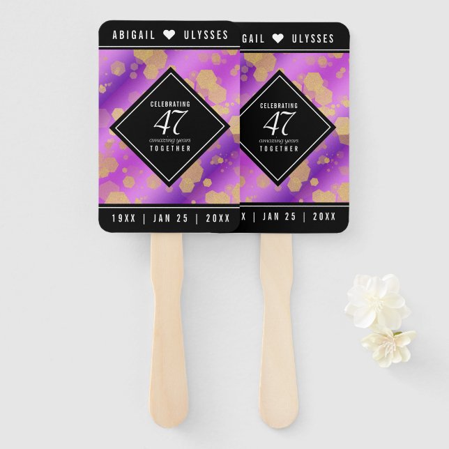 Éventail Élégant 47e anniversaire du Mariage Améthyste (Devant et derrière)