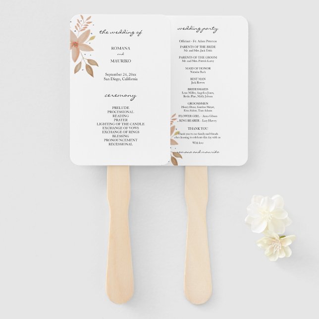 Éventail Élégant Aquarelle en terre cuite (Devant et derrière)