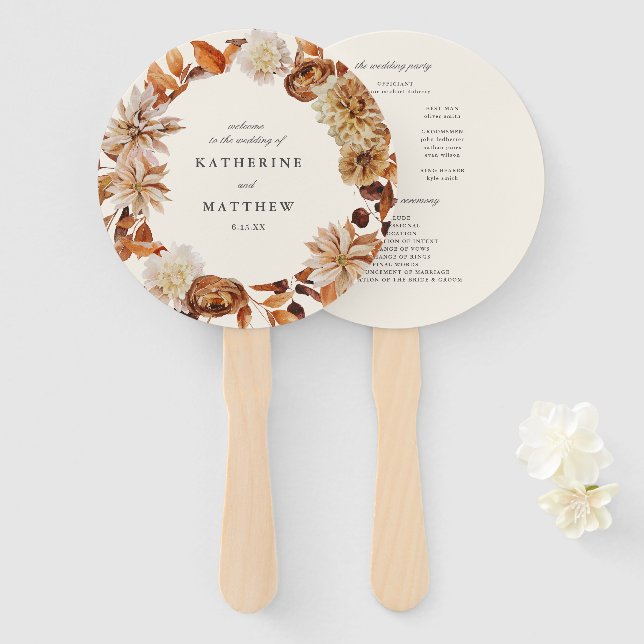 Éventail Élégant Automne Floral Earth Tones Programme de ma (Devant et derrière)